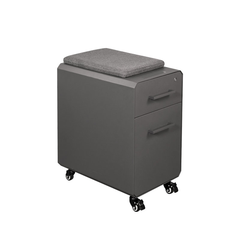 VARIDESK Slim Storage Seat Rolling Cushion Top 2Drawer Mobile Vertical